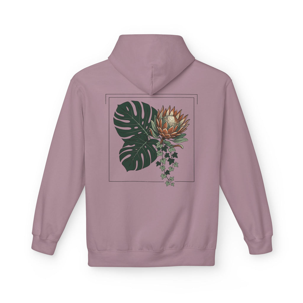 Botanical Monstera & Protea Hoodie — Floral Tropical Back Print