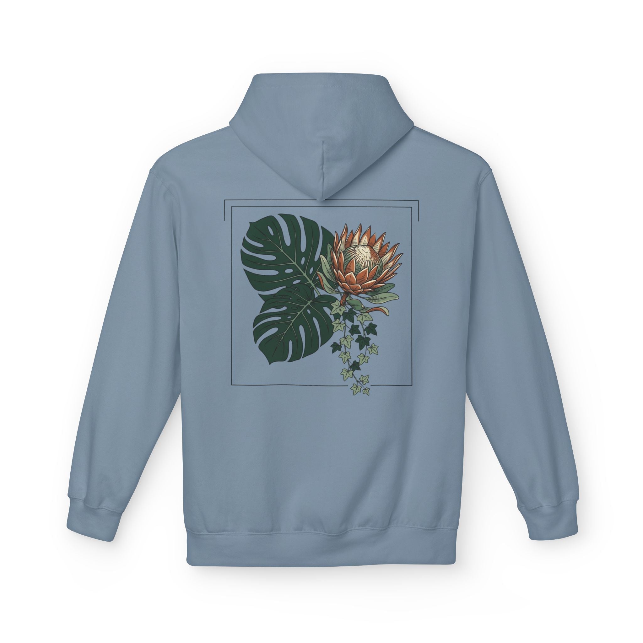 Botanical Monstera & Protea Hoodie — Floral Tropical Back Print