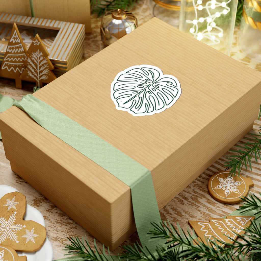 Monstera Leaf Sticker — Minimal Green Botanical Decal