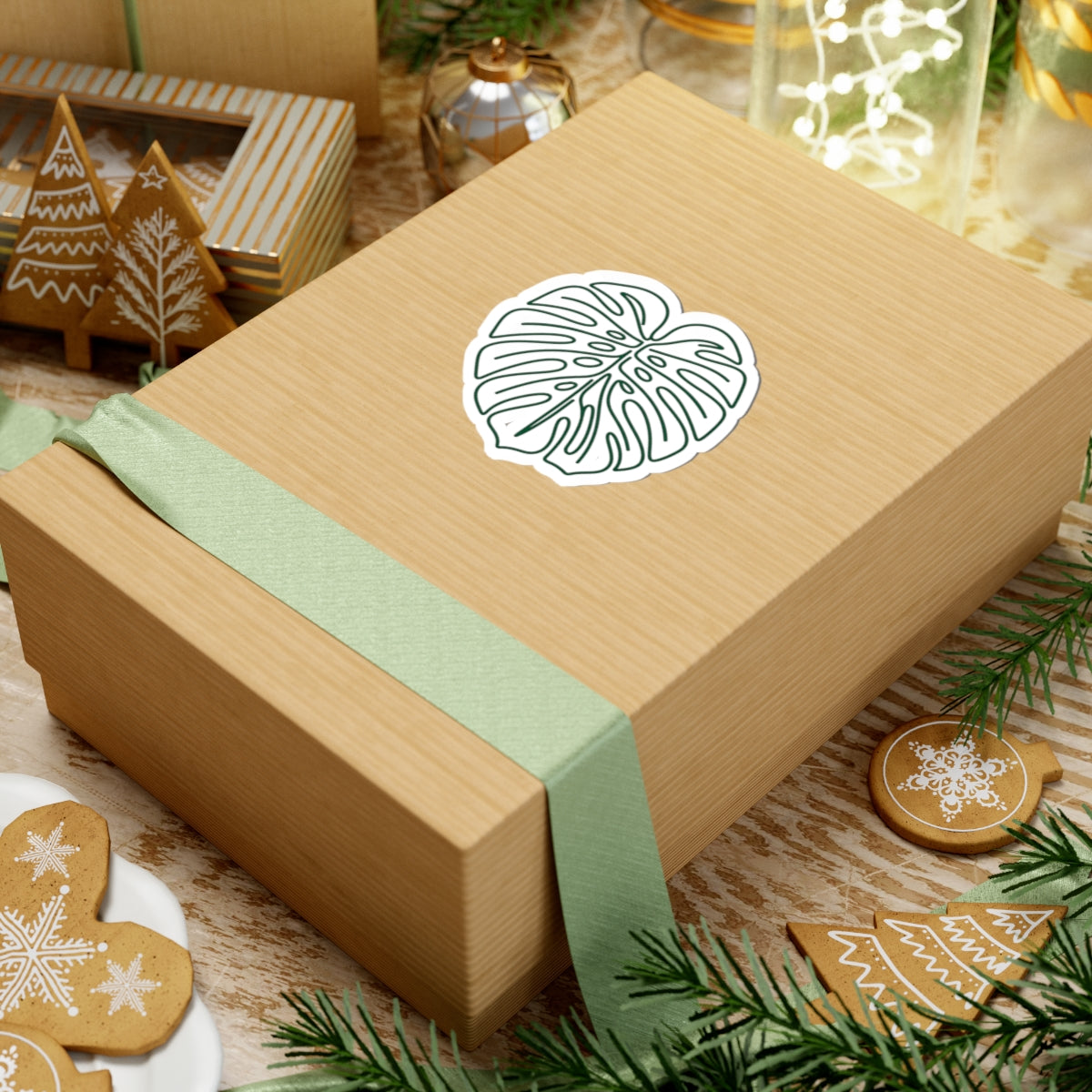 Monstera Leaf Sticker — Minimal Green Botanical Decal