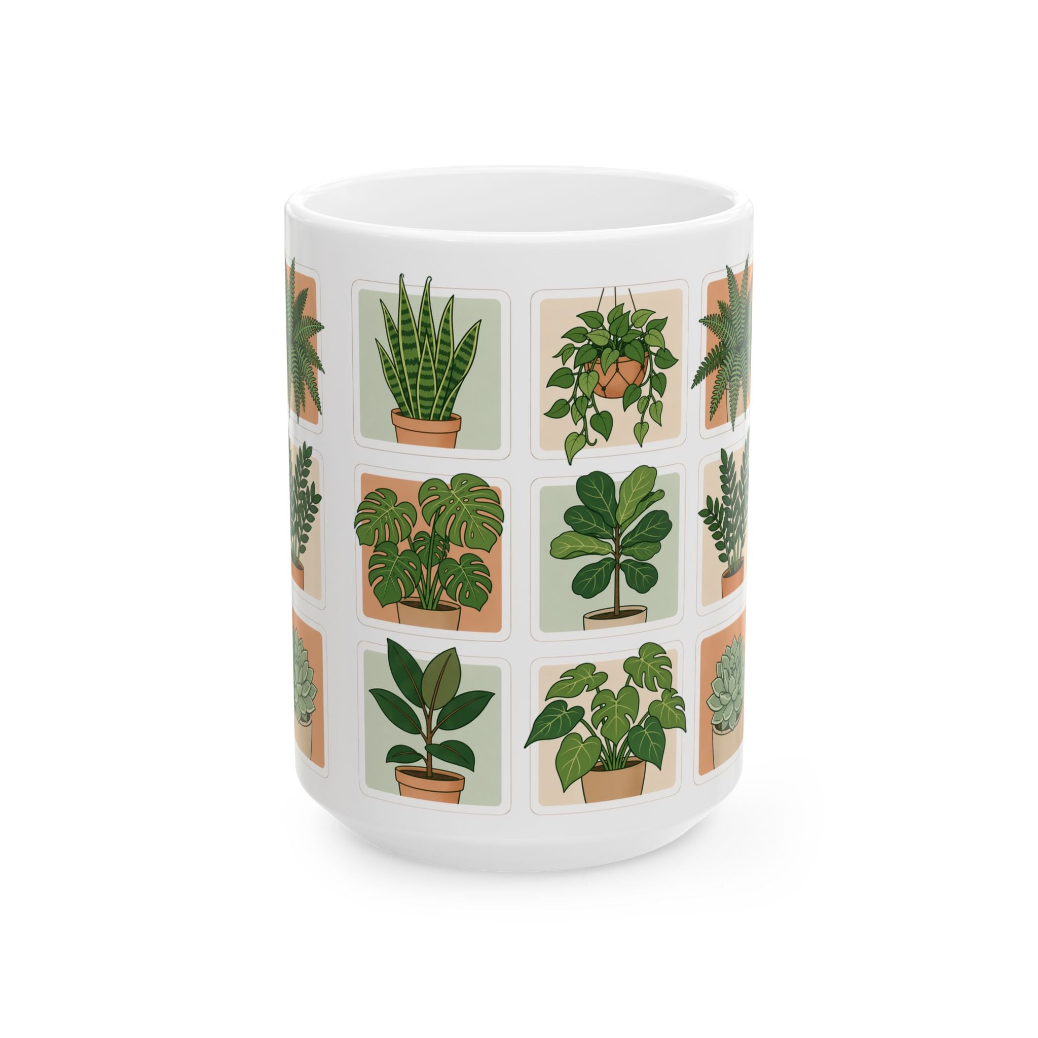 Houseplant Ceramic Mug — 11oz/15oz Potted Plant Coffee Cup