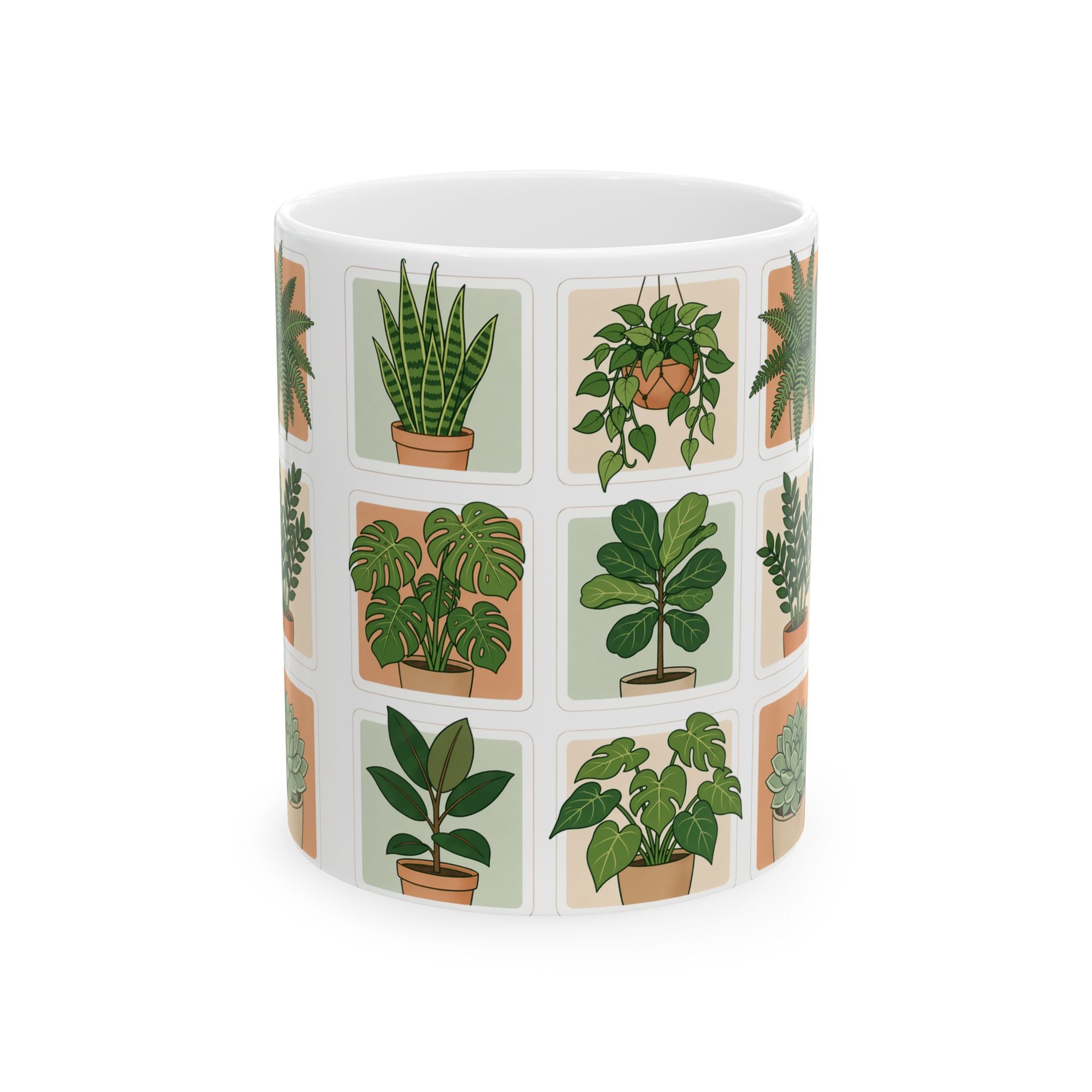 Houseplant Ceramic Mug — 11oz/15oz Potted Plant Coffee Cup