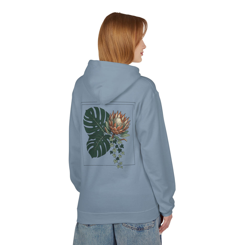 Botanical Monstera & Protea Hoodie — Floral Tropical Back Print