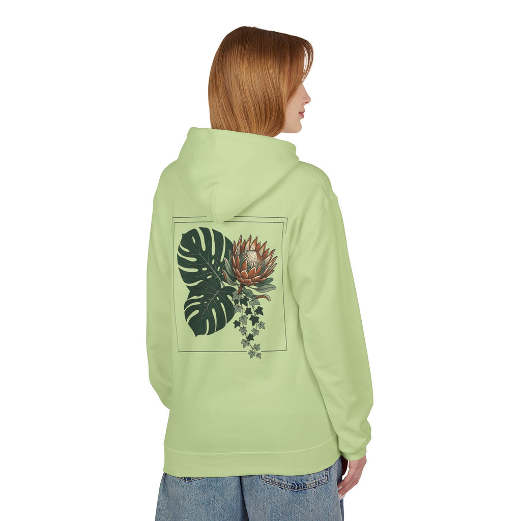 Botanical Monstera & Protea Hoodie — Floral Tropical Back Print