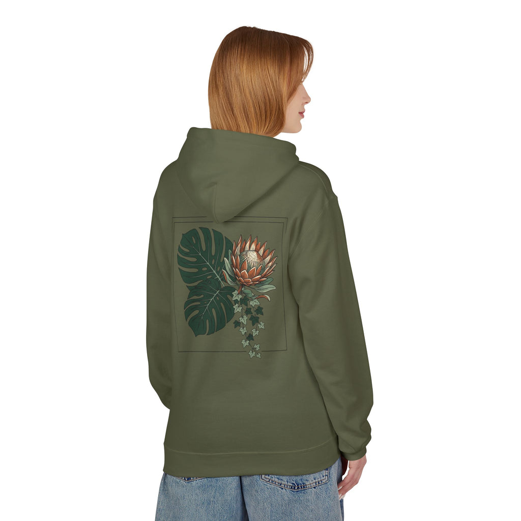 Botanical Monstera & Protea Hoodie — Floral Tropical Back Print