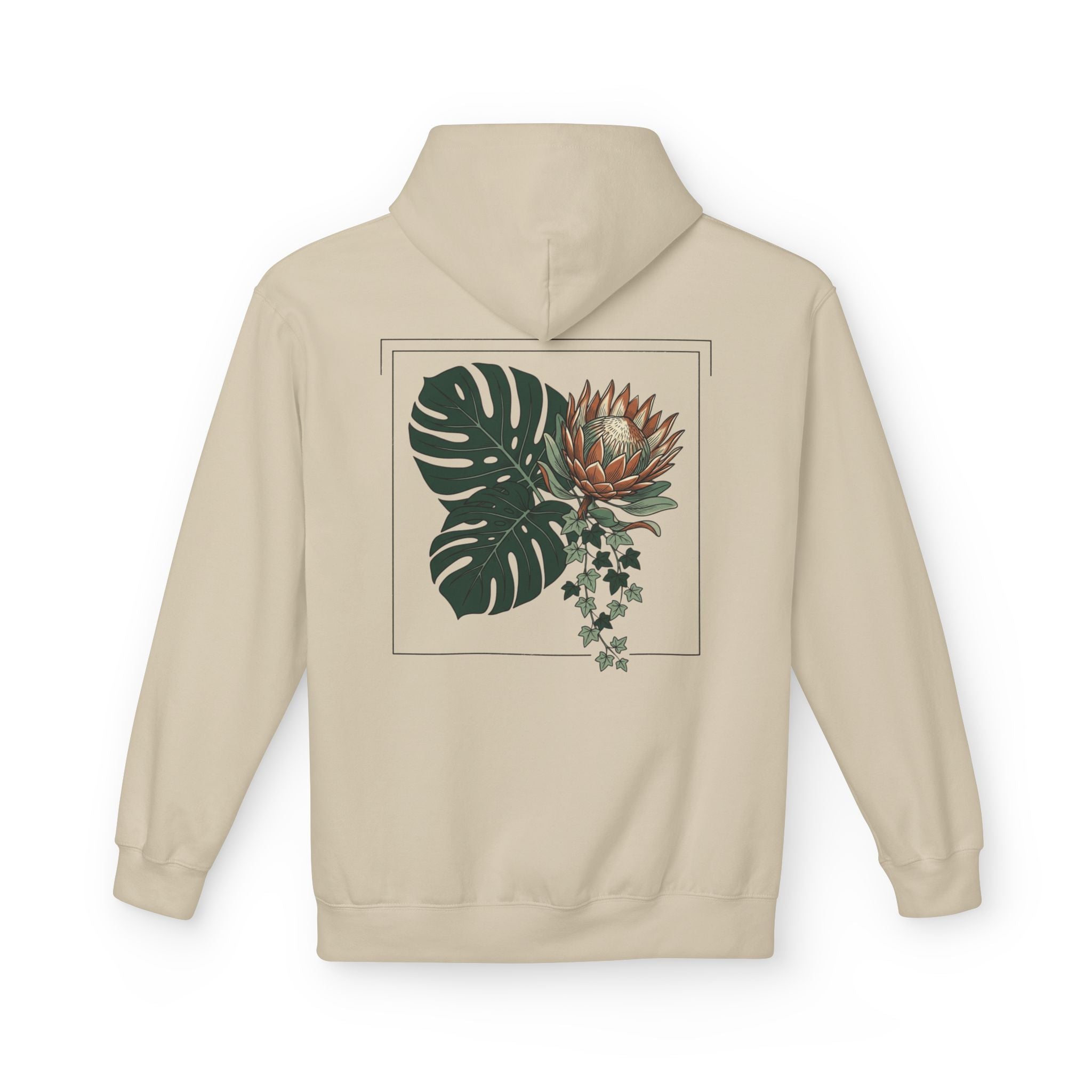 Botanical Monstera & Protea Hoodie — Floral Tropical Back Print