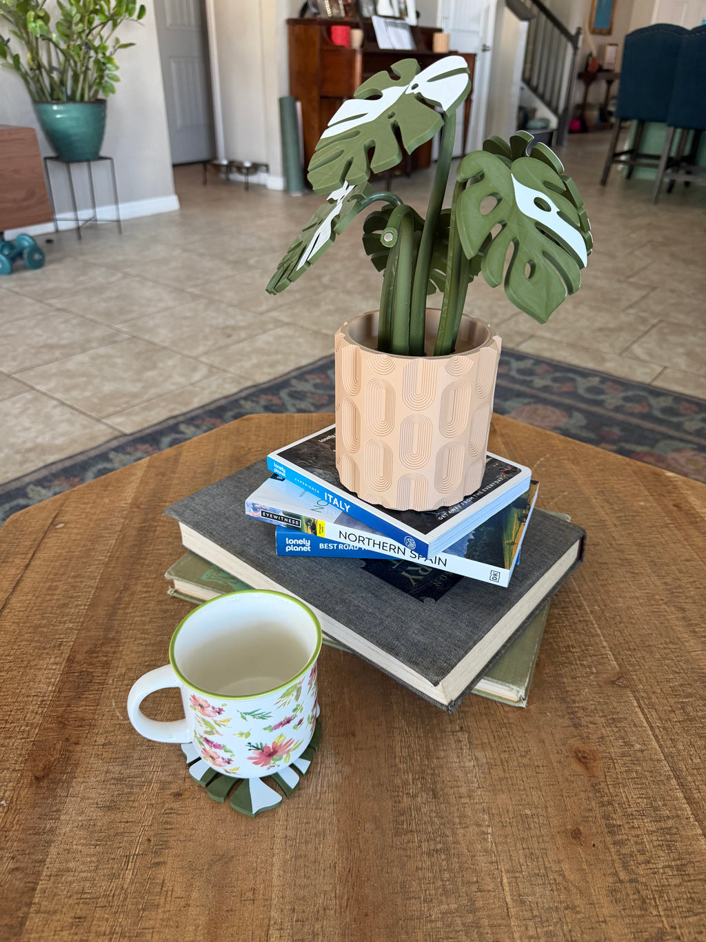 Monstera plant with magnetic coasters 3d printed
