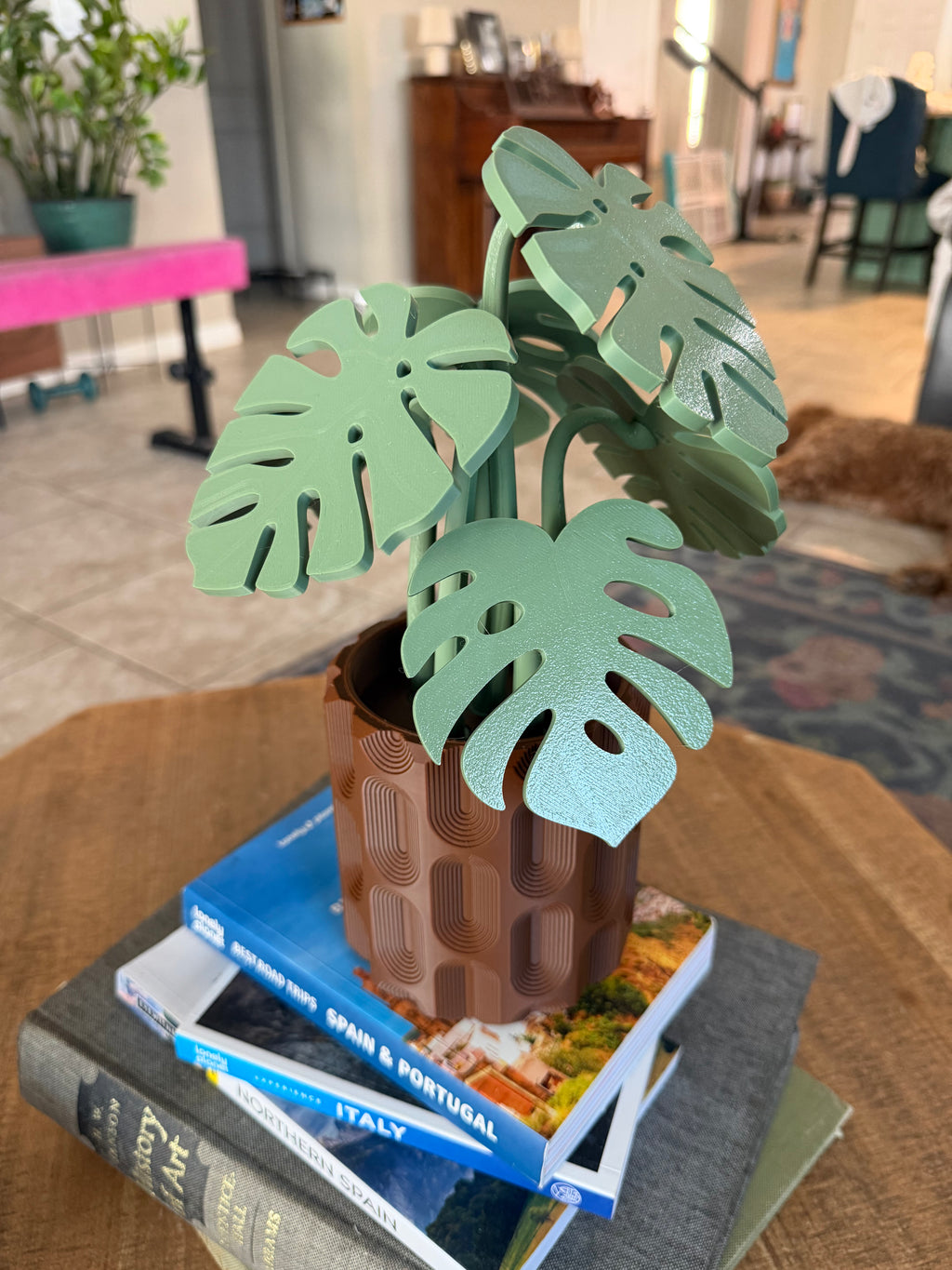 Monstera plant with magnetic coasters 3d printed